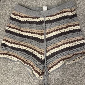 Promesa High Waist Knit Shorts - Gray, Brown, Cream